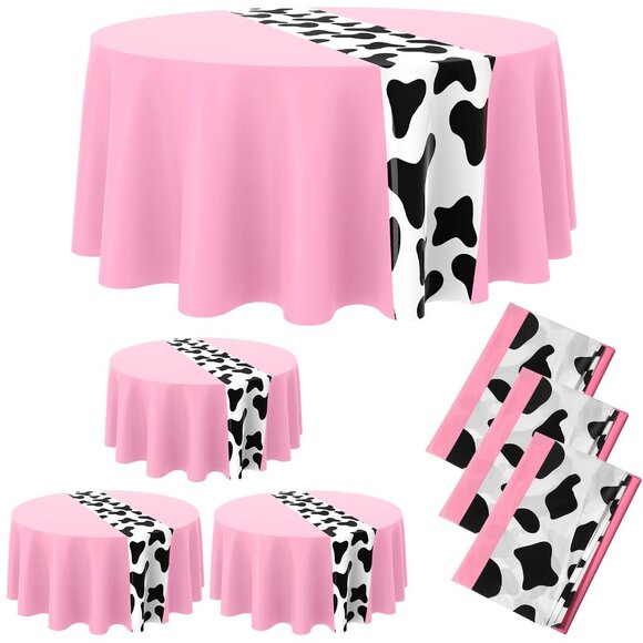 84 Inch Round Plastic Tablecloth Set - 6 Pieces Farm Theme Party Decor